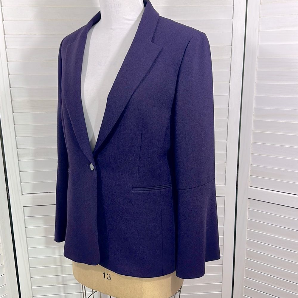 Tahari ASL Blazer Size 14 Split Bell-Sleeve Purple - Picture 4 of 13